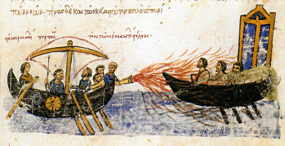 Grekisk eld, båtstrid